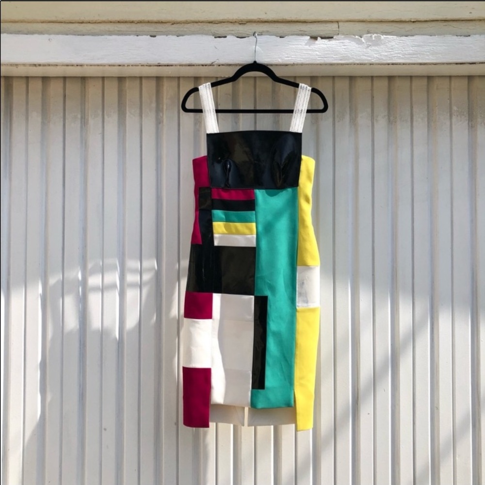 Roland Mouret PU color block sleeveless‎ midi